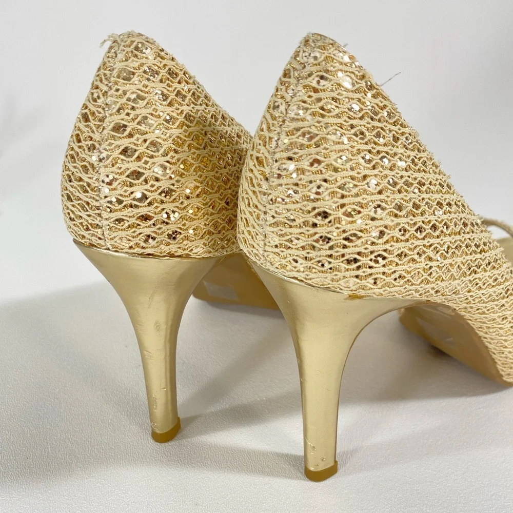 Gold Shimmer Peep Toe Heels 10 Audrey Brooke 4